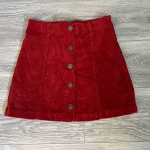 Red corduroy mini skirt